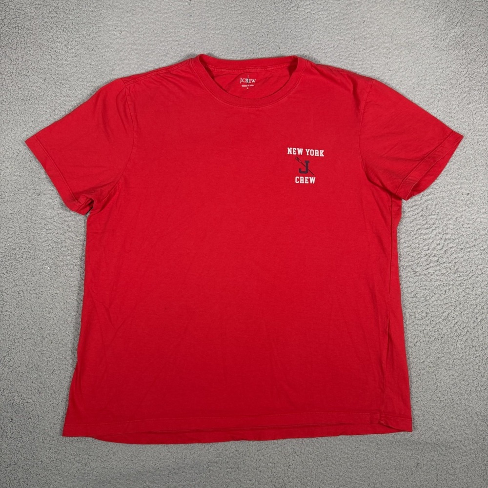 J Crew Oarsman Shirt Mens Large Red 100% Cotton Tee New York Casual Preppy USA